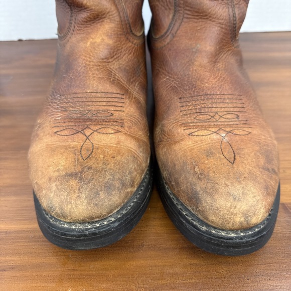 Men's Rhino Western Work Cowboy Pull On Brown Leather Boots Size 10.5 M - Picture 4 of 12